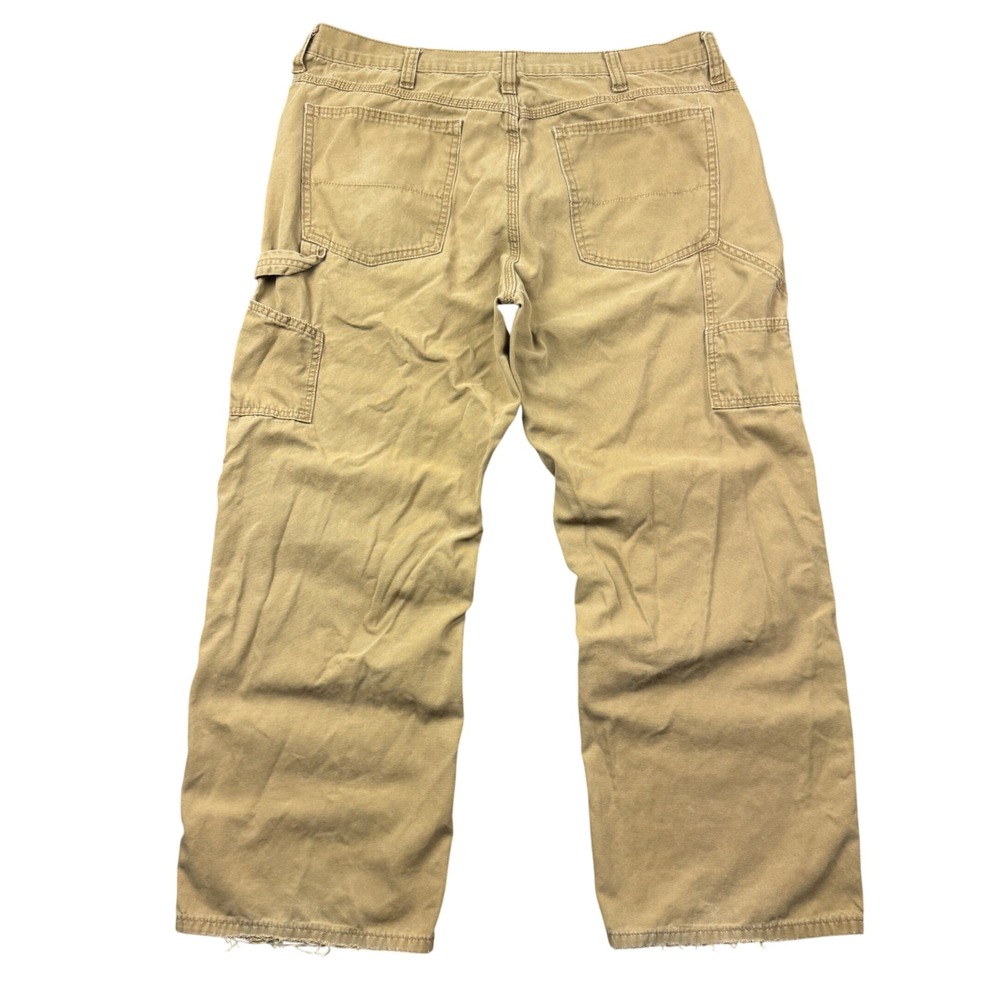 Faded Glory Mens Carpenter Pants 38x30 (38x28) Tan Canvas Workwear Utility Baggy